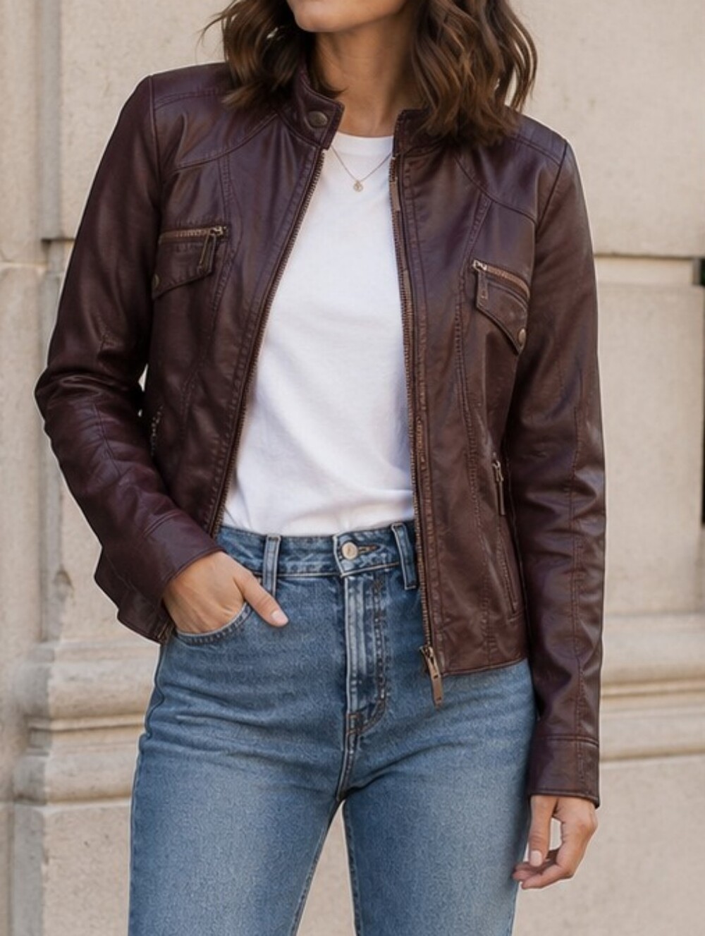 Jou jou Dark burgundy Faux Leather Bomber Jacket XL